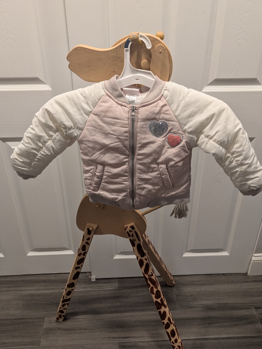 Little Lass Pink and White Heart Patch Bomber Jacket